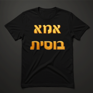 חולצת טי שחורה לנשים עם כיתוב מוזהב אמא בוסית בגופן מודרני