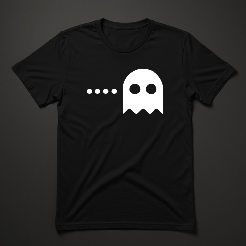 חולצת נשים שחורה עם הדפס לבן של רוח פאקמן ונקודות