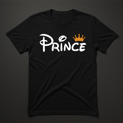 חולצה שחורה לילדים עם כיתוב Prince וכתר בצבע זהב