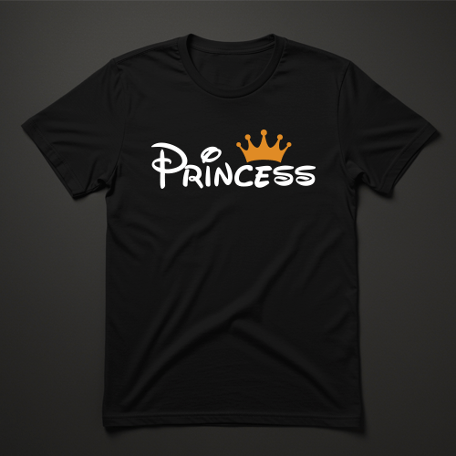 חולצה שחורה לילדות עם כיתוב Princess וכתר בצבע זהב