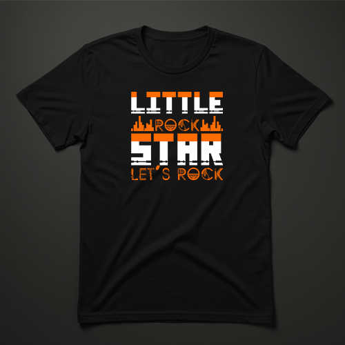 חולצת טריקו שחורה עם הדפס כתום ולבן Little Rock Star Let’s Rock