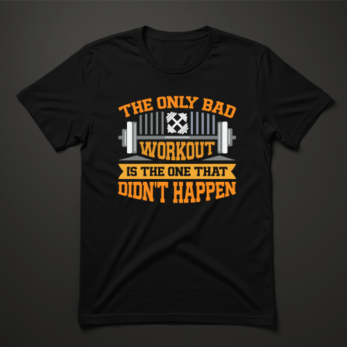 חולצת ספורט שחורה לגברים עם הדפס מוטיבציה בצבע כתום – The Only Bad Workout Is The One That Didn’t Happen