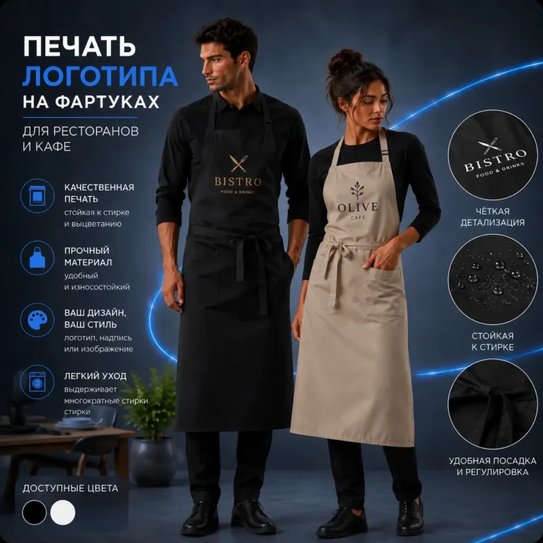 Печать логотипа на фартуках для ресторанов и кафе