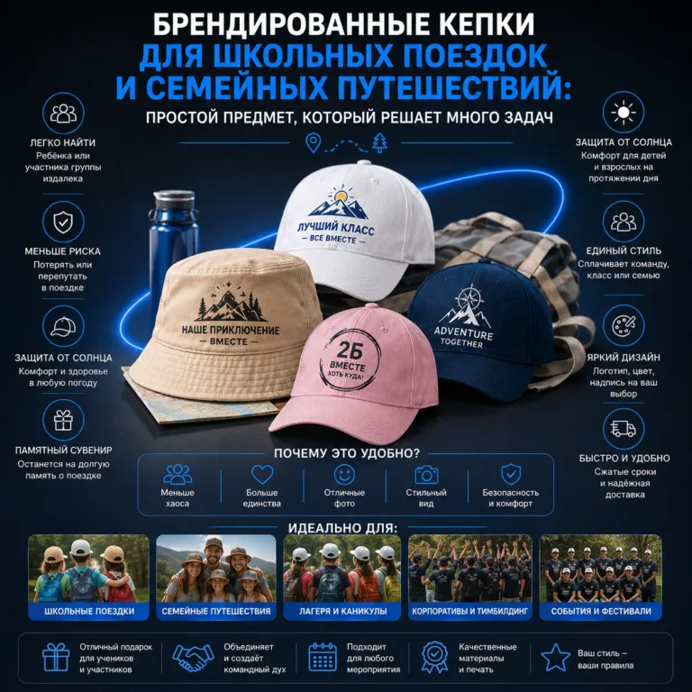 Брендированные кепки и панамы для школьных и семейных поездок