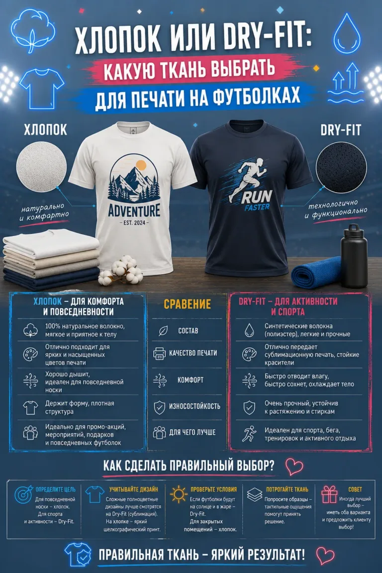 Хлопок или Dry-Fit: какую ткань выбрать для печати на футболках