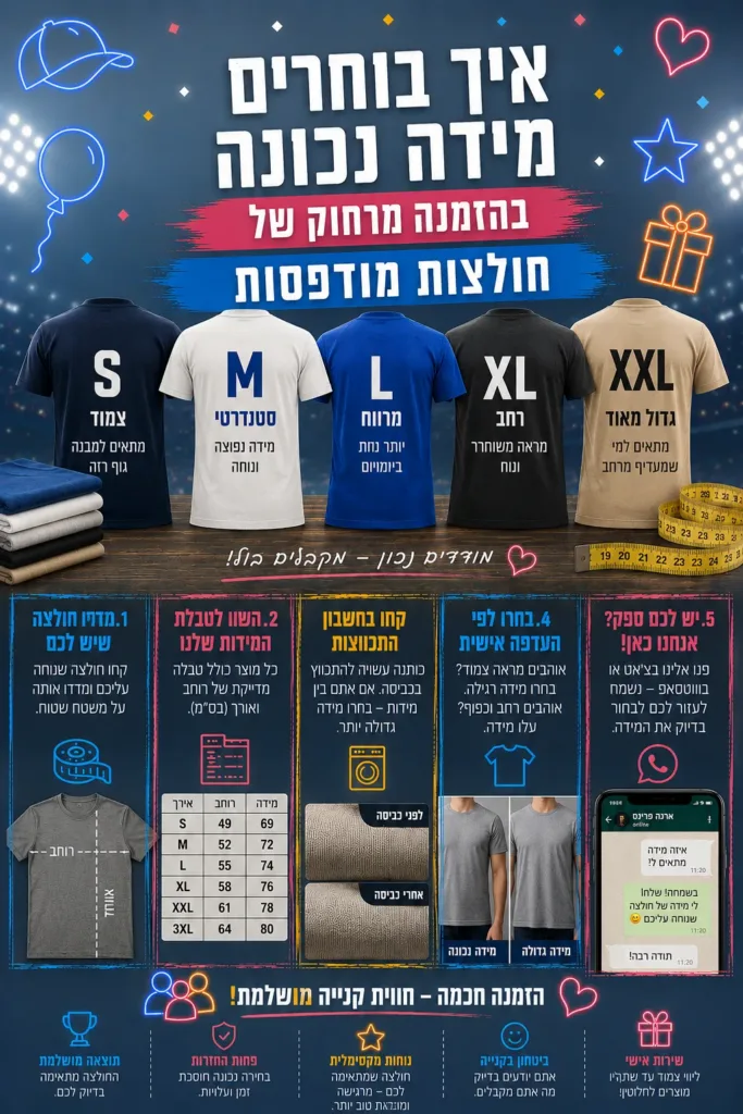 איך בוחרים מידה נכונה בהזמנה מרחוק של חולצות מודפסות