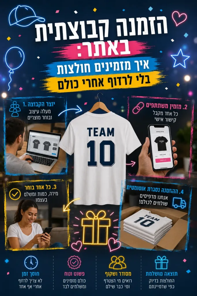 הזמנה קבוצתית באתר: איך מזמינים חולצות בלי לרדוף אחרי כולם