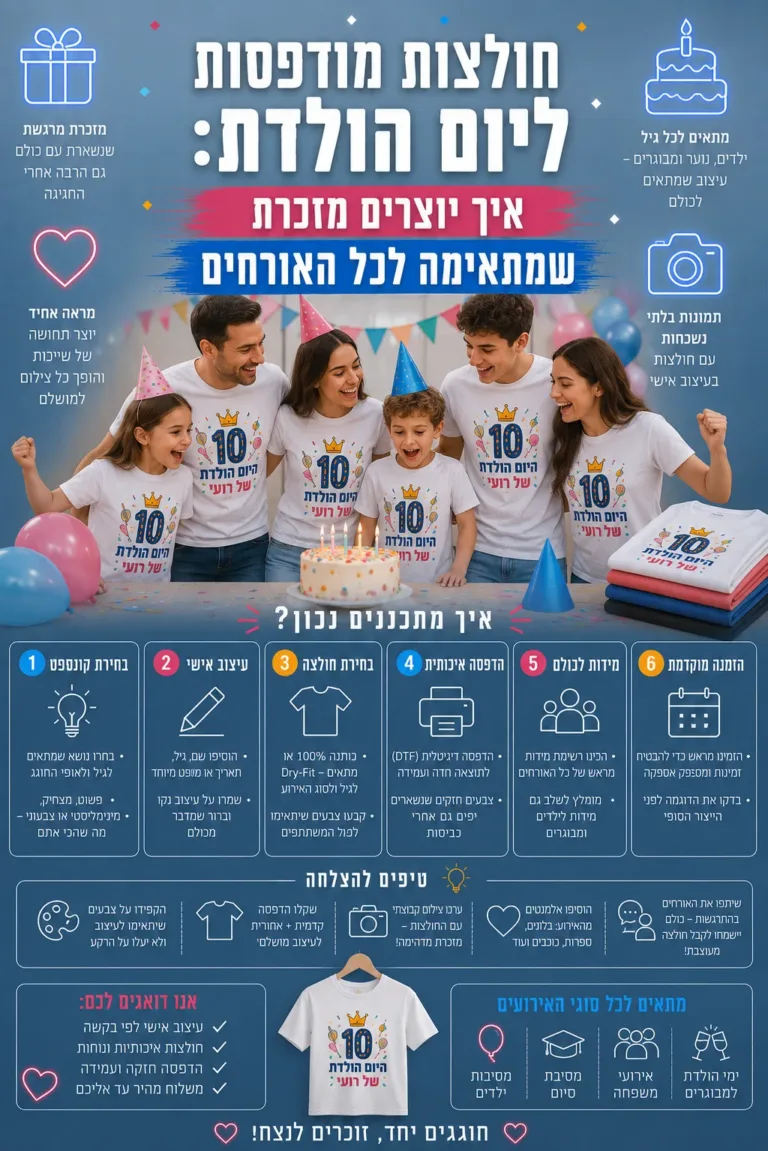 חולצות מודפסות ליום הולדת: איך יוצרים מזכרת שמתאימה לכל האורחים