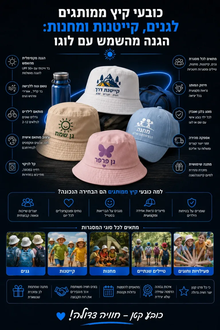 כובעי קיץ ממותגים לגנים, קייטנות ומחנות: הגנה מהשמש עם לוגו