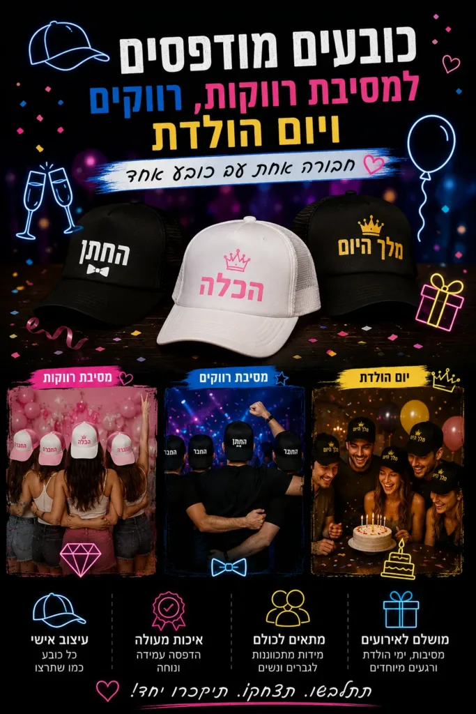 כובעים מודפסים למסיבת רווקות, רווקים ויום הולדת: חבורה אחת עם כובע אחד