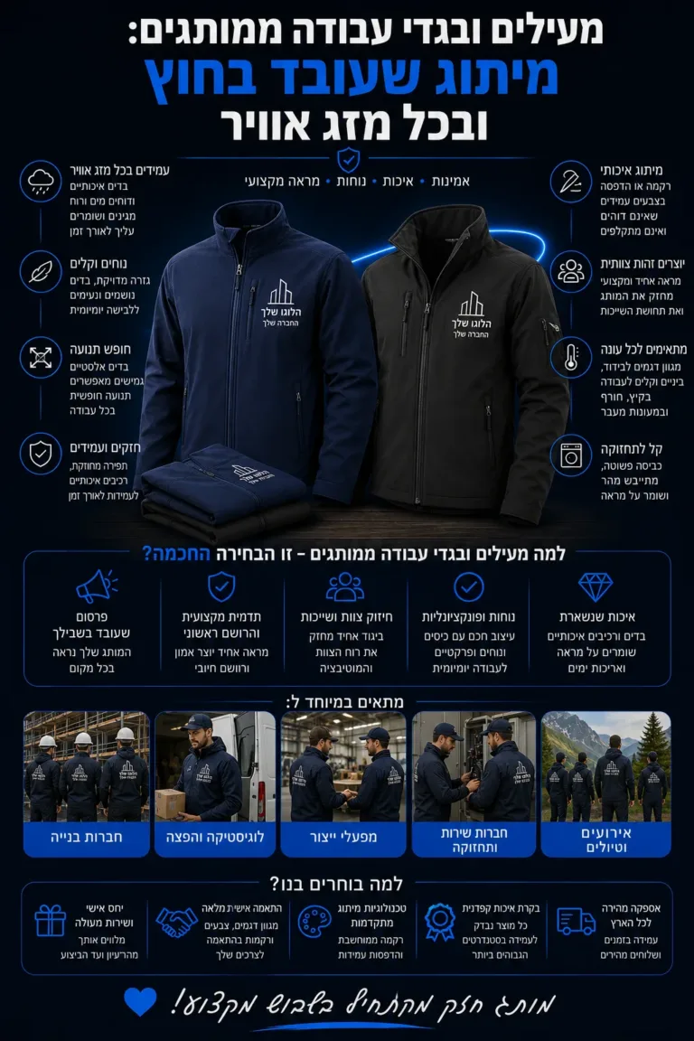 מעילים ובגדי עבודה ממותגים: מיתוג שעובד בחוץ ובכל מזג אוויר