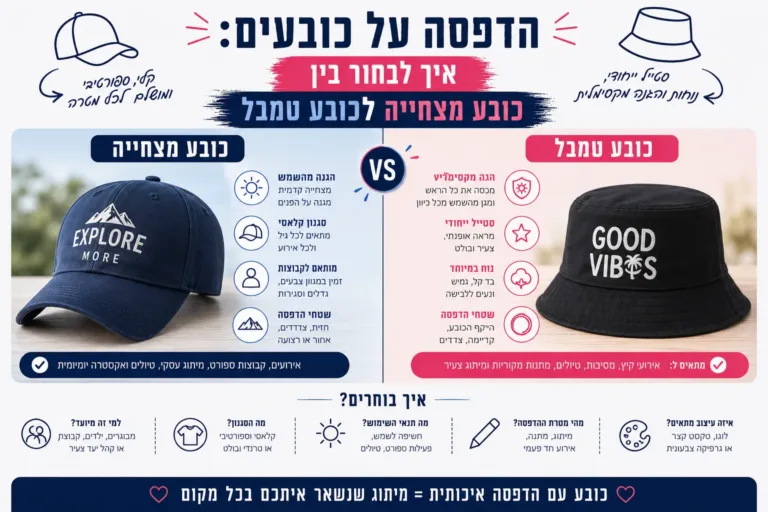 הדפסה על כובעים: איך לבחור בין כובע מצחייה לכובע טמבל