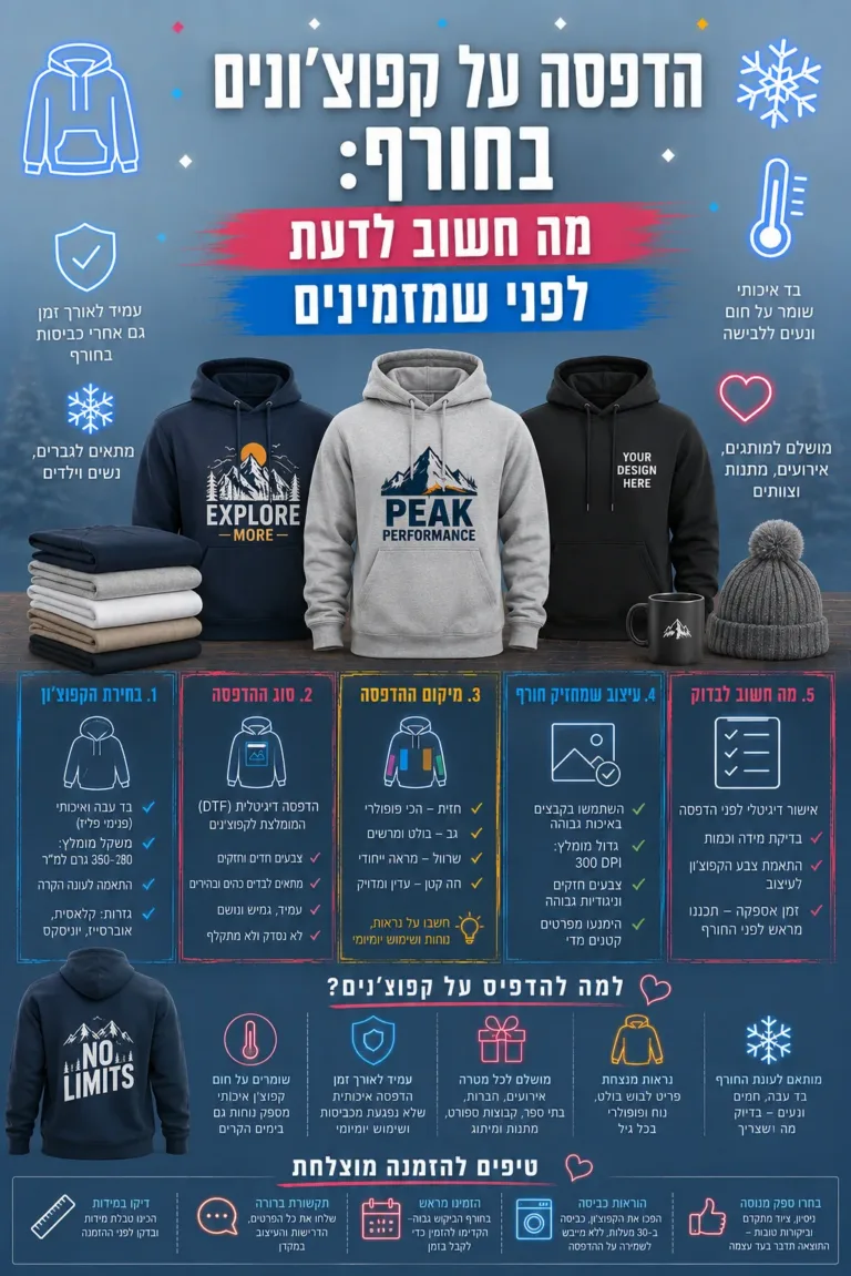 הדפסה על קפוצ׳ונים בחורף: מה חשוב לדעת לפני שמזמינים