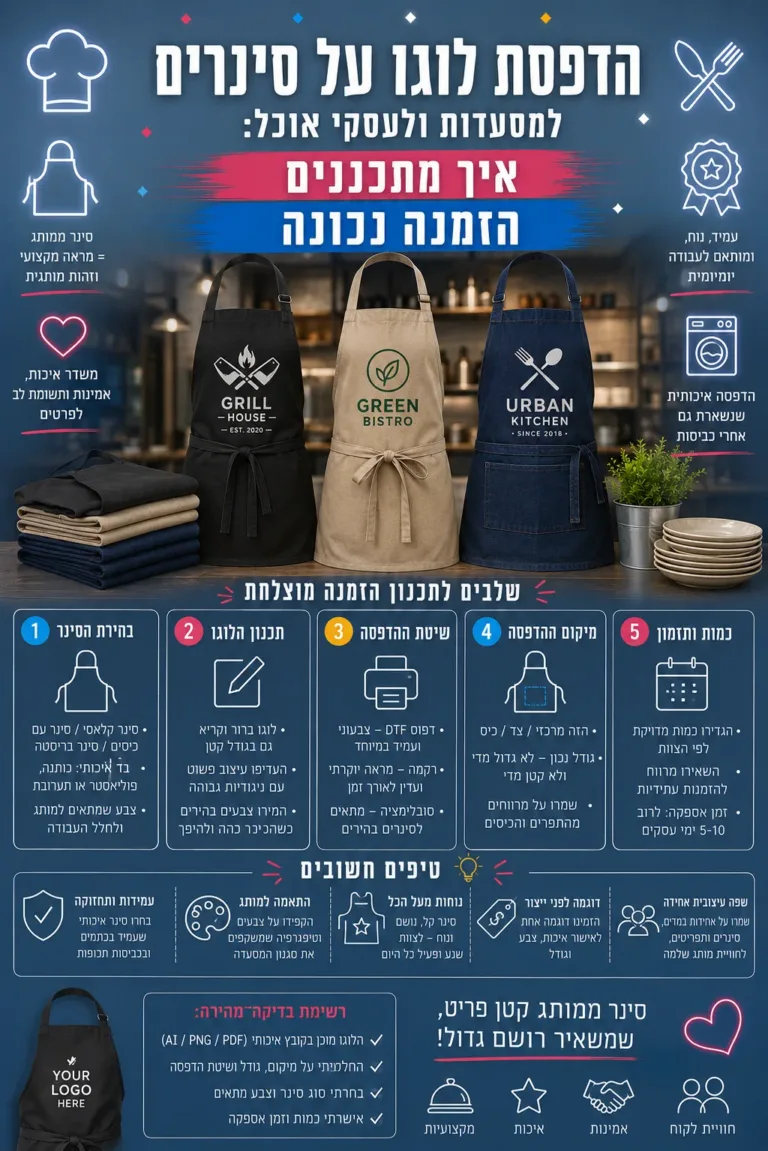 הדפסת לוגו על סינרים למסעדות ולעסקי אוכל: איך מתכננים הזמנה נכונה