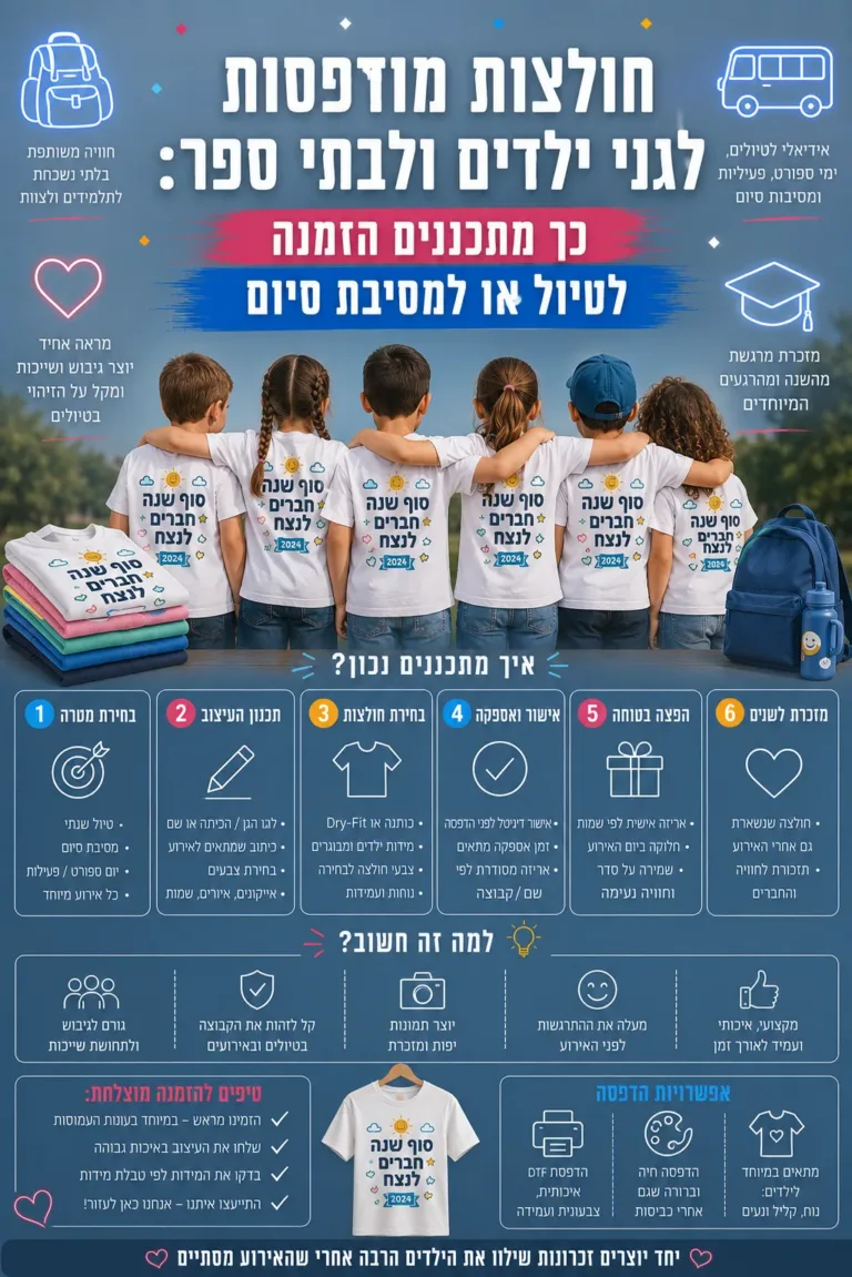 חולצות מודפסות לגני ילדים ולבתי ספר: כך מתכננים הזמנה לטיול או למסיבת סיום